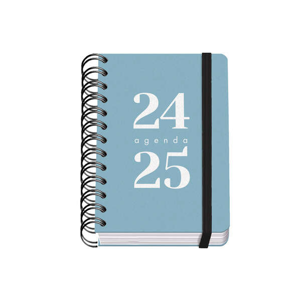 Dohe Grammar Agenda Escolar Espiral A6 - Dia Pagina - Papel 80g/m2 - Cubierta de Polipropileno - Cierre de Goma Elastica - Tamaño 10x15cm - Color Azul - Prinkweb