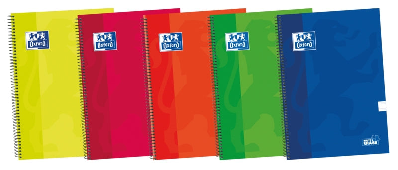 Oxford School Classic Write&Erase Fº Cuaderno Espiral - Tapa Extradura - Pauta 2.5mm con Margen - 80 Hojas - Colores Surtidos - Cantidad: 5 - Prinkweb