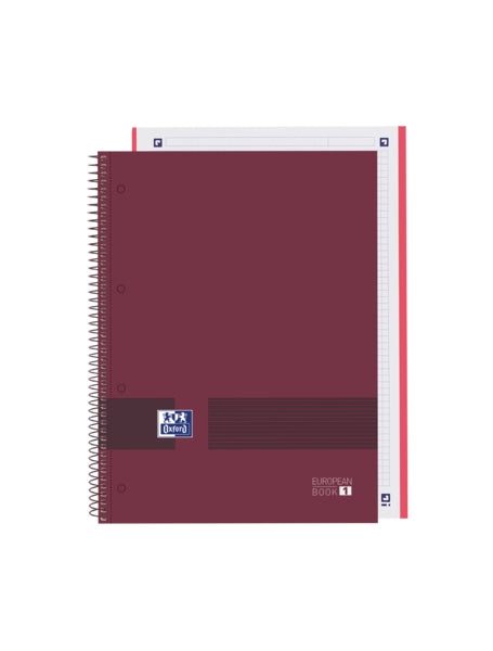 Oxford & You Europeanbook A4+ Tapa Extradura - Cuaderno de 80 Hojas - Tamaño A4+ - Cuadricula 5x5 - Color Burdeos - Cantidad: 5 - Prinkweb