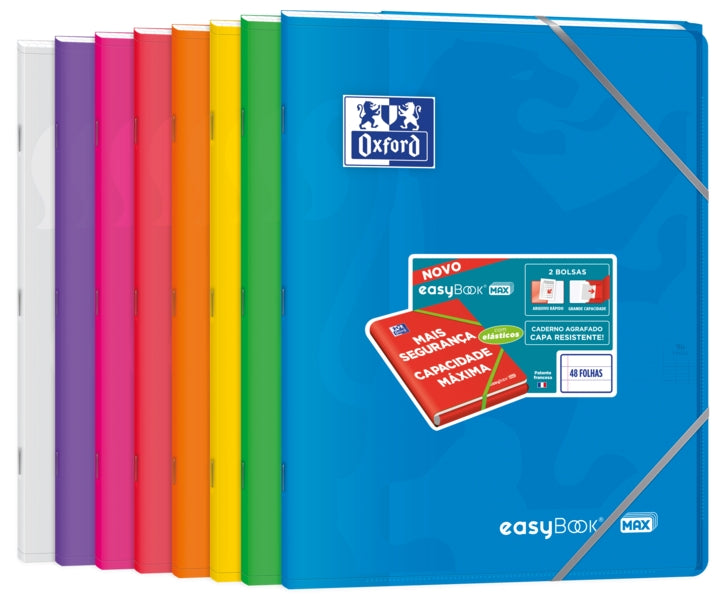 Oxford Easybook Max A4 Libreta Grapada - Tapa de Plastico Resistente - 1 Linea con 2 Margenes - 48 Hojas de Papel de Alta Calidad - Cantidad: 10 - Prinkweb