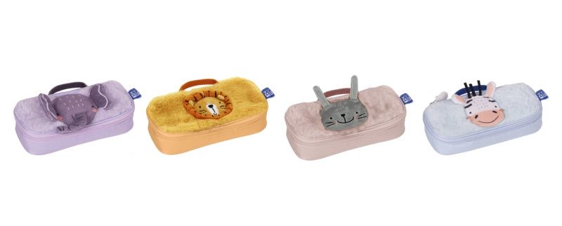 Trousse à crayons Oxford Kids en peluche douce pour enfants - 4 animaux assortis - Idéale pour les enfants - Design amusant et coloré - Pratique et résistante - Quantité : 8