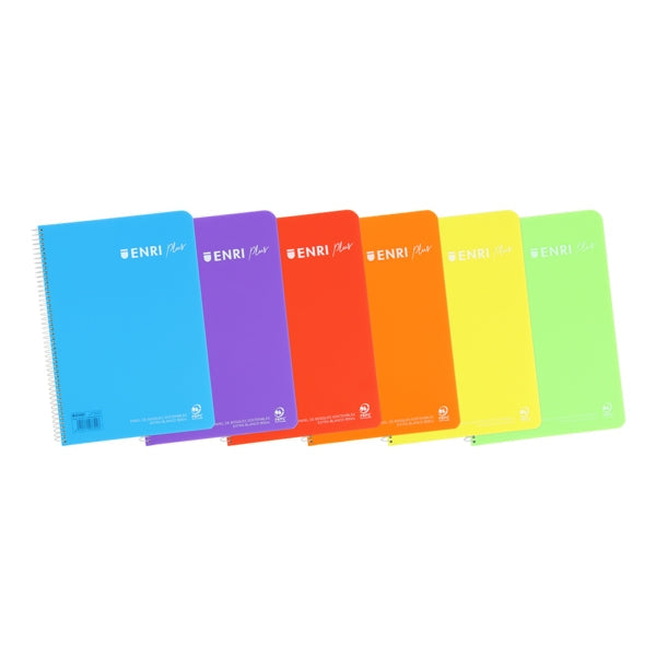 Enri Plus 4º Cuaderno Espiral Pauta 2.5mm - Tapa de Plastico - 80 Hojas 90gr - Colores Surtidos - Cantidad: 5 - Prinkweb