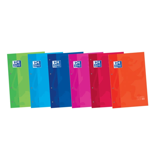 Oxford School Classic Cuaderno de Recambio - Tamaño A4 - Tapa Blanda - Encolado - Cuadricula 5x5 - 80 Hojas - Colores Surtidos - Prinkweb