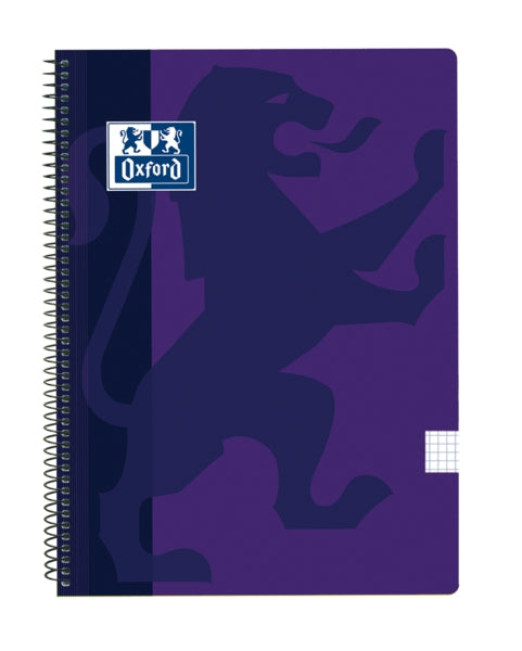 Oxford School Classic Cuaderno Espiral Tapa de Plastico Folio 4x4 - 80 Hojas - Tapa de Plastico Resistente - Cuadricula 4x4 con Margen - Color Lila - Cantidad: 5 - Prinkweb