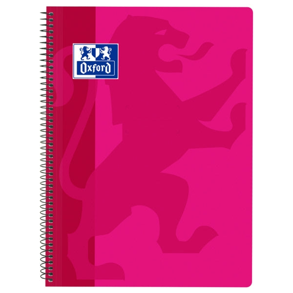 Oxford School Classic Cuaderno Espiral Tapa de Plastico Folio 4x4 - 80 Hojas - Margen - Ideal para Estudiantes - Color Fucsia - Cantidad: 5 - Prinkweb