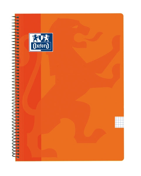 Oxford School Classic Cuaderno Espiral Tapa de Plastico Folio 4x4 - 80 Hojas - con Margen - Ideal para Estudiantes - Color Naranja - Cantidad: 5 - Prinkweb