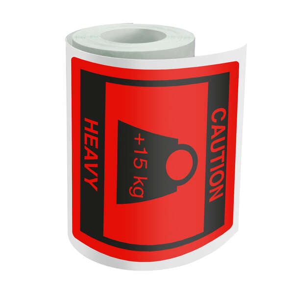 Dohe Rollo de 500 Etiquetas Adhesivas Caution - Heavy - 80x80mm - para Expedicion de Paquetes - Cantidad: 10 - Prinkweb