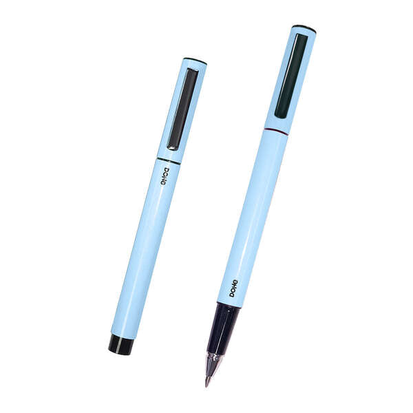 Canetas Dohe Elegantes e Leves em Metal - Corpo Oval Azul Ergonómico - Tampa com Clipe - Fabricadas