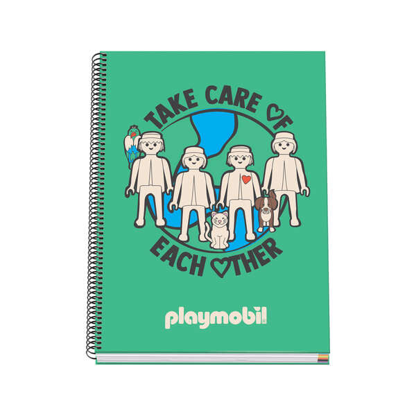 Dohe Playmobil Cuaderno Espiral de 100 Hojas Microperforadas Cuadricula 5mm A4 - Tapa Dura Carton Forrado - Bandas de Color - Prinkweb