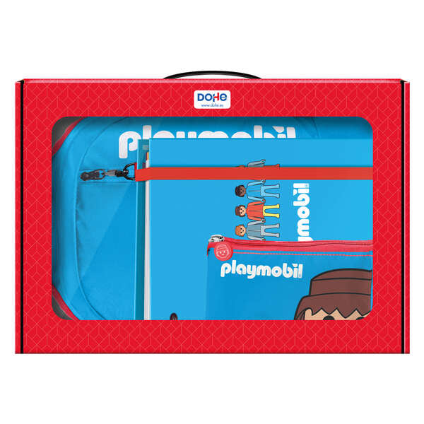 Ensemble sac à dos, classeur et trousse Playmobil Dohe - Coffret cadeau 365 x 515 x 105 mm - Classeur A4 rechargeable - Grand sac à dos à 3 compartiments - Trousse triple