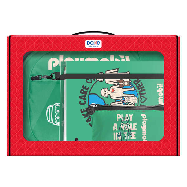 Dohe Playmobil Green Future Pack Grand Sac à Dos + Pochette de Recharge A4 + Trousse Triple - Valise Tout-en-Un, Idéale pour un Cadeau
