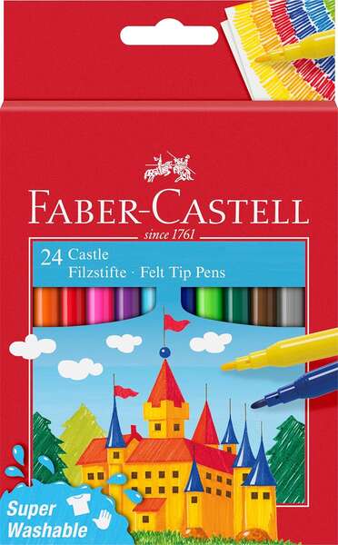 Conjunto de 24 marcadores Faber-Castell Castle - Tinta lavável à base de água - Cores sortidas