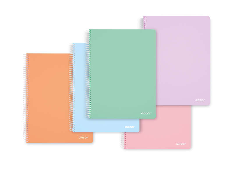 Ancor Classic Stripes Cuaderno Espiral Tamaño Folio Cuadriculado 4x4mm - 80 Hojas 90gr - Tapa de Plastico - Colores Pastel Surtidos - Prinkweb