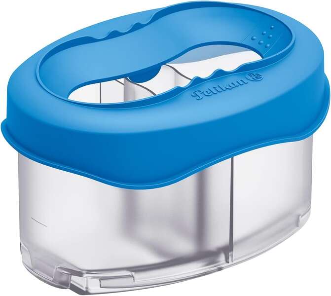 Réservoir d'eau bleu Pelikan - Couvercle amovible - Anti-gouttes - 3 compartiments - Porte-brosse