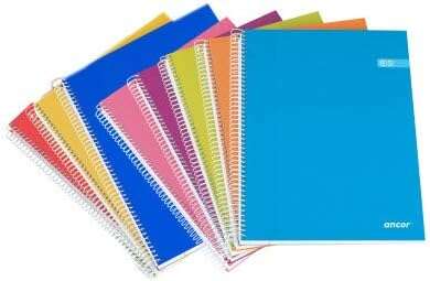 Ancor Classic Stripes Cuaderno Espiral Tamaño Folio Cuadriculado 4x4mm - 80 Hojas 90gr - Tapa de Carton Plastificado - Colores Surtidos - Cantidad: 8 - Prinkweb