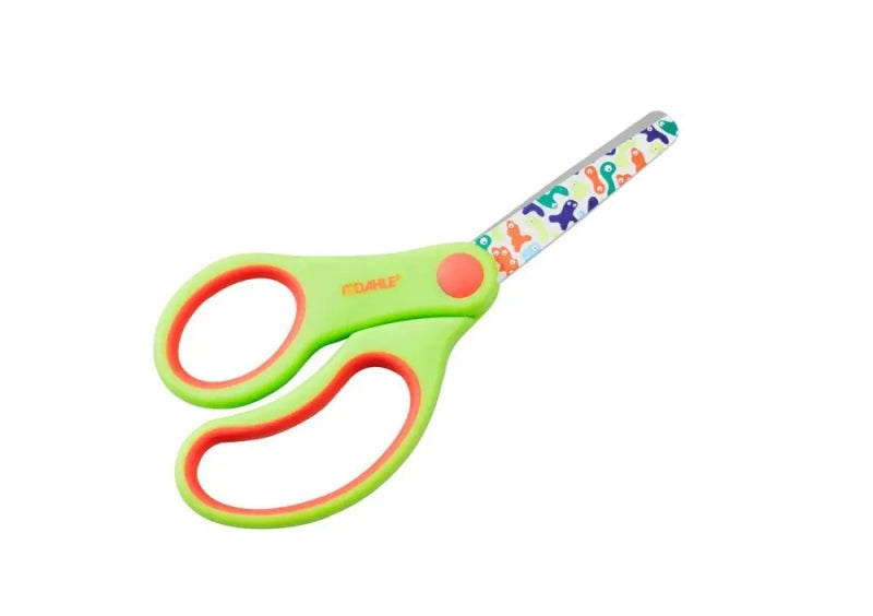 Tesoura infantil Dahle 54671 para canhotos, 13 cm, pontas arredondadas, aço inoxidável, cabos ergonómicos revestidos a borracha, verde.