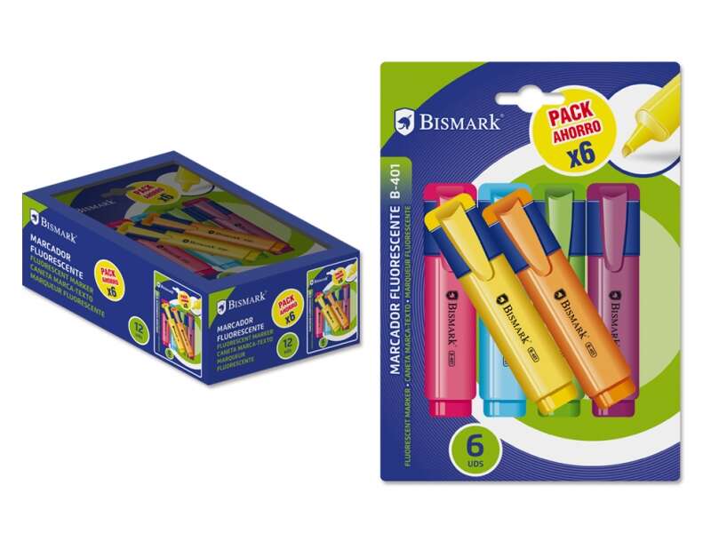 Lot de 6 marqueurs fluorescents néon Bismark - Encre à séchage rapide - Idéal pour surligner et réexaminer