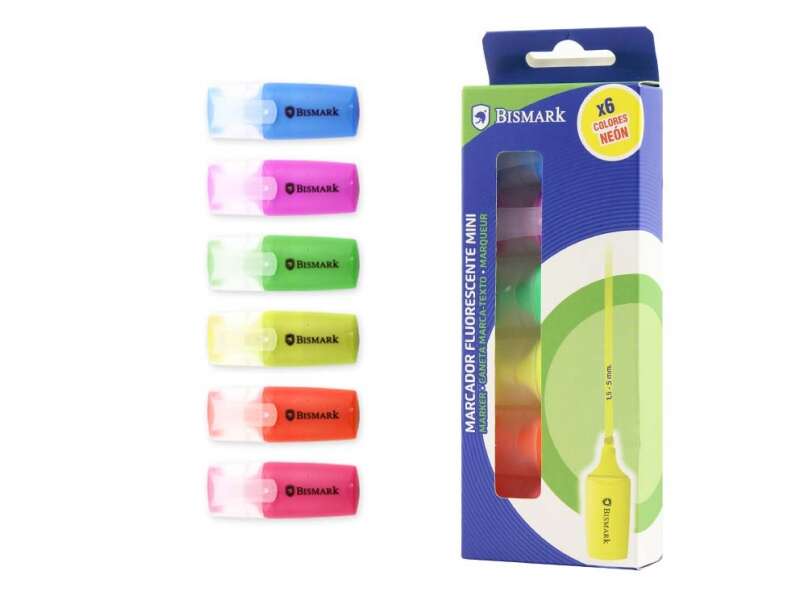Lot de 6 mini marqueurs fluorescents néon Bismark - Haute visibilité - Encre à séchage rapide - PU