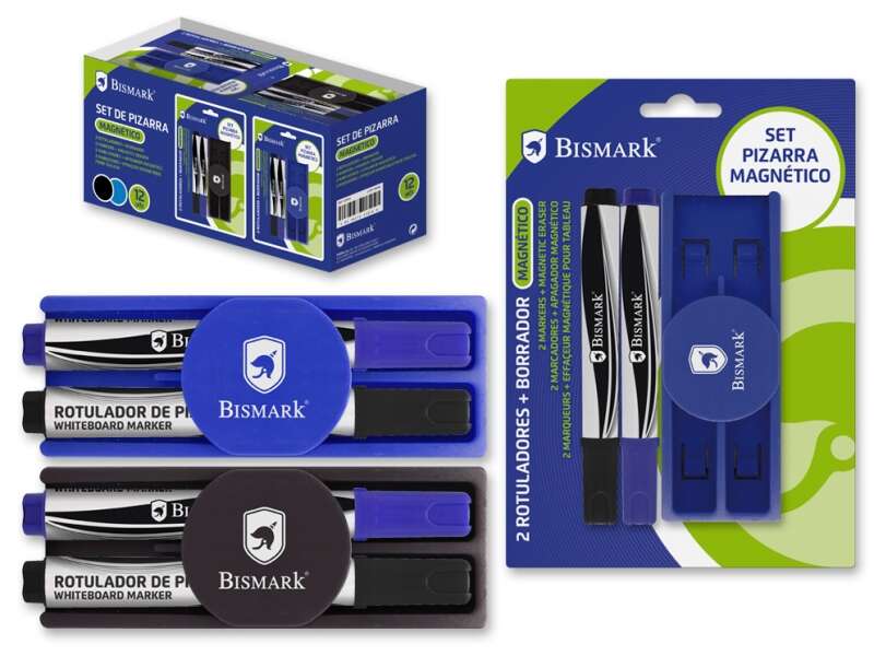 Conjunto de 2 Marcadores para Quadro Branco Bismark + Apagador Magnético - Ideal para Utilização no Escritório