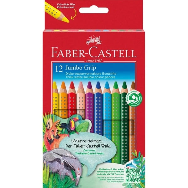 Faber-Castell Jumbo Grip Lapices de Colores Triangulares con Grip de Agarre - Mina Extrag
