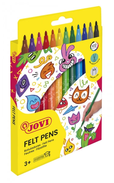 Feutres Jovi, lot de 12 pièces - Large choix de couleurs - Encre haute définition - Pointe fine