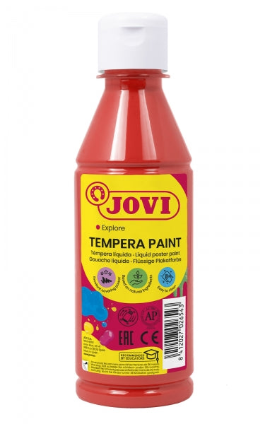 Peinture à la gouache Jovi 250 ml - À base d'eau - Prête à l'emploi - Haute couvrance - Séchage rapide - Excellente fluidité - Adhère à de nombreuses surfaces - Rouge vermillon