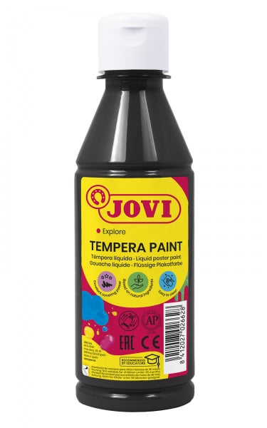 Peinture à la gouache Jovi 250 ml - À base d'eau - Prête à l'emploi - Haute couvrance - Séchage rapide - Excellente fluidité - Adhère à de nombreuses surfaces - Noire