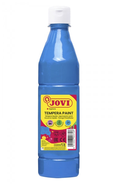 Peinture à la gouache Jovi 500 ml - À base d'eau - Prête à l'emploi - Haute couvrance - Séchage rapide - Excellente fluidité - Adhère à de nombreuses surfaces - Bleu cyan