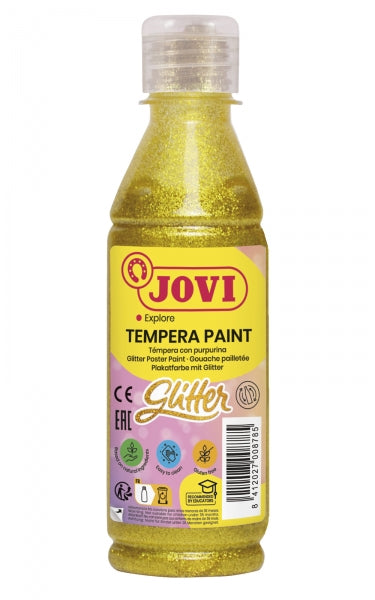 Jovi Peinture Tempera Liquide à Base d'Eau Pailletée 250ml - Paillettes - Excellente performance - Séchage rapide - Fluidité optimale - Adhère à de nombreuses surfaces - Couleur jaune