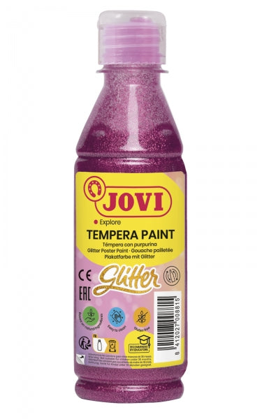 Jovi Peinture Tempera Liquide à Base d'Eau à Paillettes 250ml - Paillettes - Excellente performance - Séchage rapide - Fluidité optimale - Adhère à de nombreuses surfaces - Rose