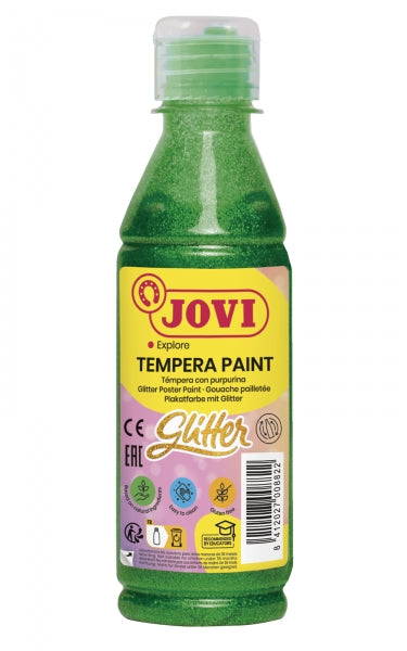Jovi Peinture Tempera Liquide à Base d'Eau Pailletée 250ml - Paillettes - Excellente performance - Séchage rapide - Fluidité optimale - Adhère à de nombreuses surfaces - Verte