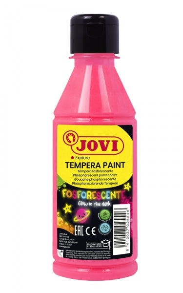Peinture à la tempera Jovi, liquide phosphorescent 250 ml - Brille dans le noir - Séchage rapide - Excellente couvrance - Application facile - Bonne adhérence - Rose