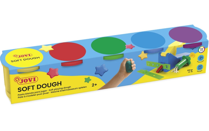 Pâte à modeler Jovi Soft Dough, lot de 5 pots de 110 g - Souple et malléable - Facile à pétrir et à modeler - Stimule la créativité et la motricité fine - Usage éducatif et thérapeutique - Couleurs assorties