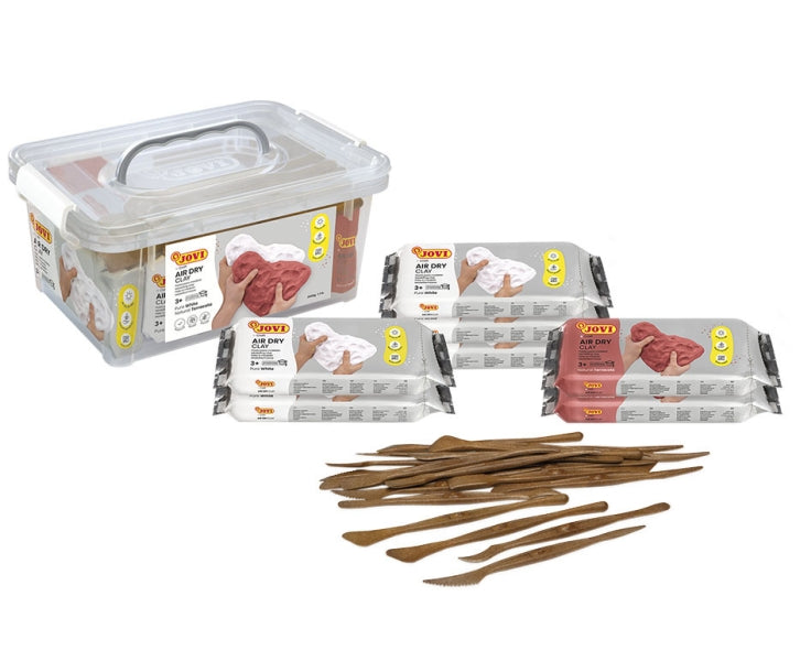 Kit Jovi Air Dry com 7 embalagens de massa de modelar de 500g cada + 20 espátulas - Secagem ao ar - Fácil de moldar - Acabamento fino e suave - Cores sortidas