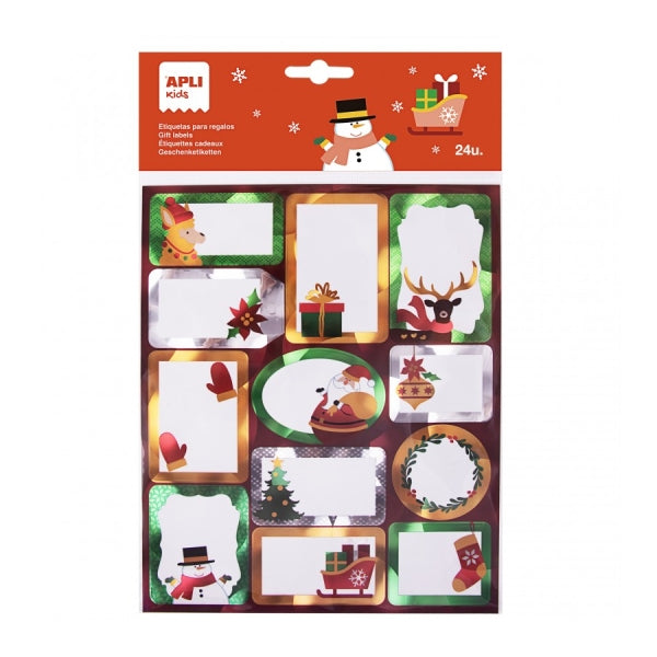 Apli Pack de 24 Etiquetas Adhesivas Navideñas para Regalos - Tamaños y Diseños Surtidos - Espacio para Escribir - Prinkweb