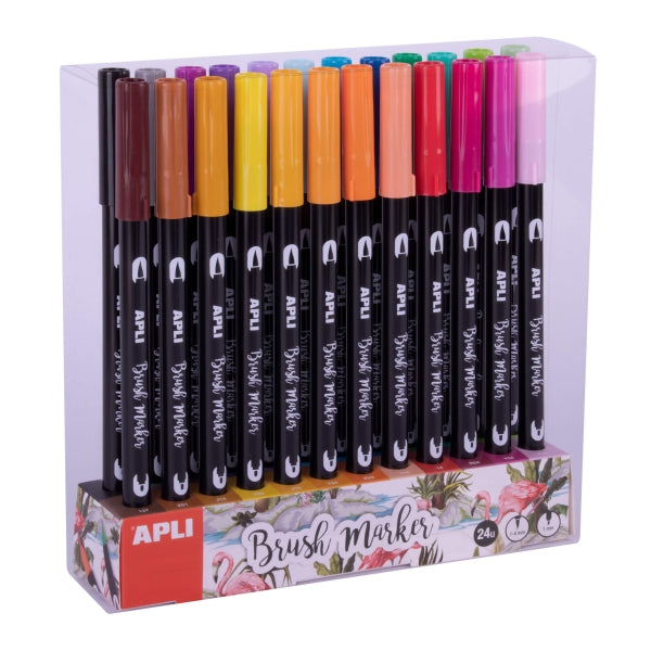 Apli Brush Marker Rotuladores Acuarelables de Doble Punta - Punta Pincel de 1-4mm y Punta