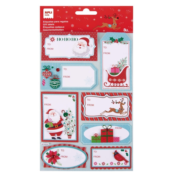 Apli Pack de 8 Etiquetas Adhesivas Navideñas para Regalos - Tamaños y Diseños Surtidos - Espacio para Escribir - Prinkweb