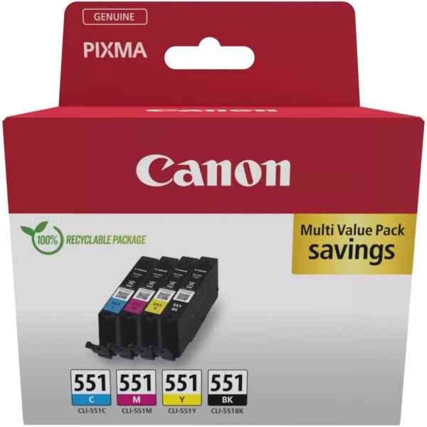 Canon CLI551 Multipack de 4 Cartuchos de Tinta Originales Negro, Cyan, Magenta y Amarillo - 6509B015 - Prinkweb