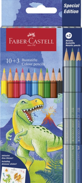 Faber-Castell Edicion Dinosaurios Lapices de Colores Hexagonales - 10 Colores Clasicos +