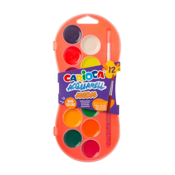 Conjunto de 12 pastilhas de aguarela Carioca Neon Ø 30mm - Cores vibrantes - Fácil de misturar
