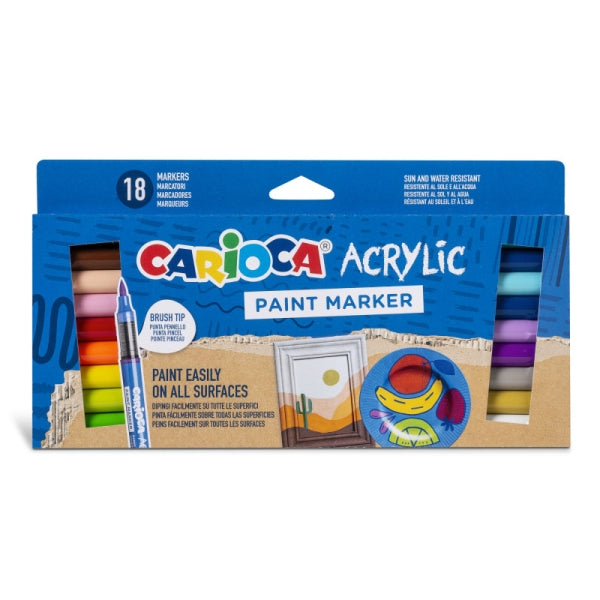 Conjunto de 18 Marcadores de Tinta Acrílica Carioca - Ponta de Pincel - Tinta à Base de Água - Al