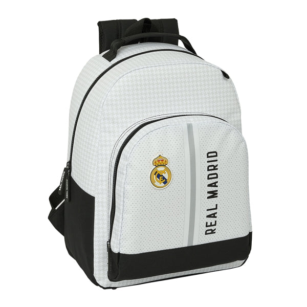 Mochila Safta Protection Real Madrid 1º Equipamento 24/25 23L - Tamanho 32x15x42cm - Alças de ombro e costas almofadadas - Adaptável a carrinho de mochila - Alça superior - Branco/Preto