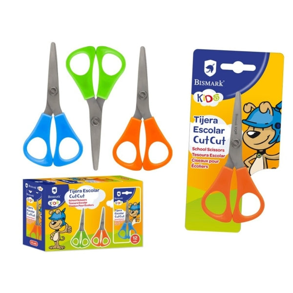 Ciseaux scolaires Bismark pour enfants - Poignées en plastique - Pointes arrondies - Couleurs assorties - Quantité : 12