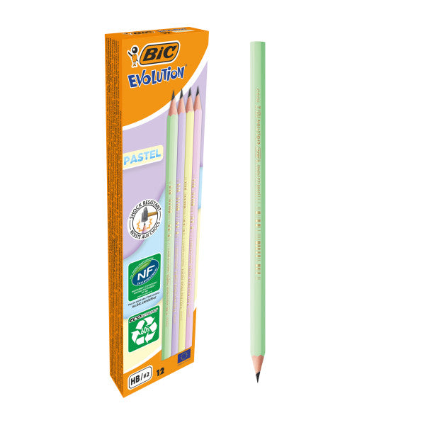 Crayon graphite hexagonal pastel Bic Evolution - Mine HB ultra-résistante - Sans bois - Anti-rayures