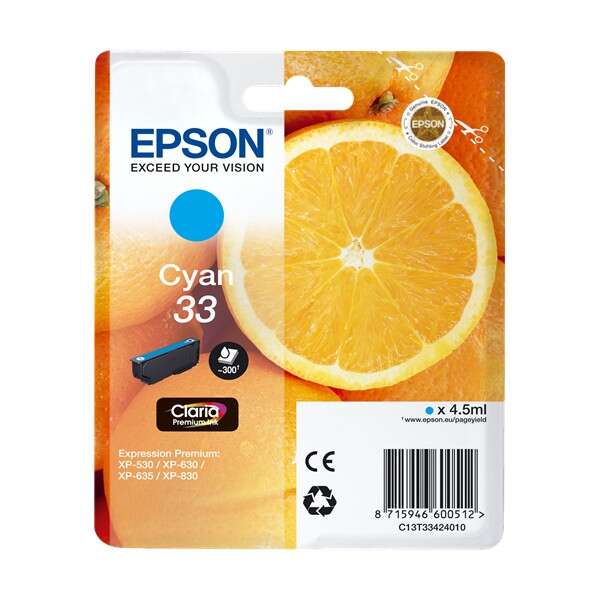 Epson T3342 (33) Cyan Cartucho de Tinta Original - C13T33424012 - Prinkweb