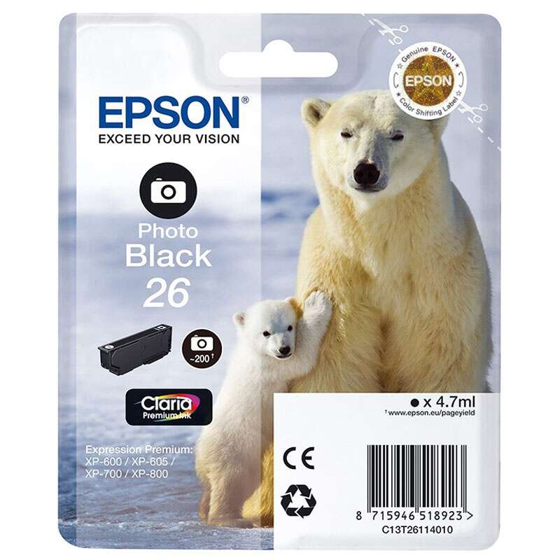 Epson T2611 (26) Negro Photo Cartucho de Tinta Original - C13T26114012 - Prinkweb