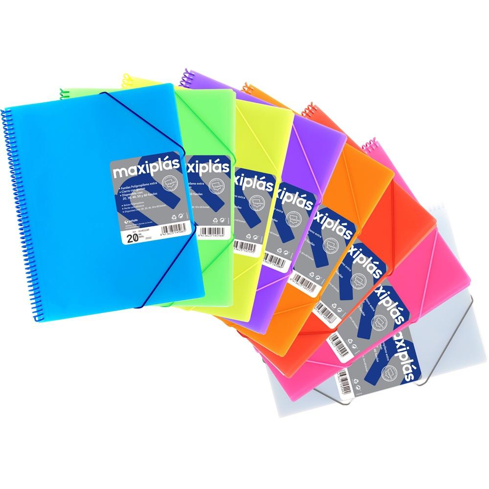 CLASSEUR À SPIRALE GRAFOPLÁS MAXIPLÁS AVEC RELIURE ÉLASTIQUE ET ENVELOPPE CONTIENT 30 POCHETTES VERTES PERFORANTES A4