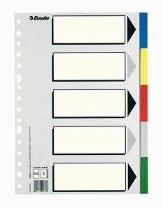 Intercalaires Esselte 5 positions format folio, couleurs assorties avec couverture à index, carton blanc/noir