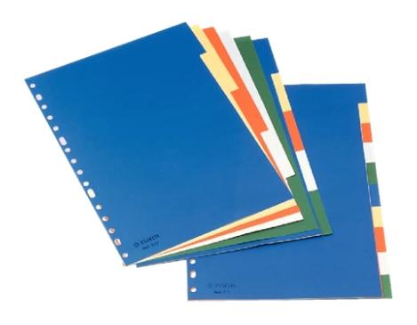 Divisórias a cores ESSELTE A4 de 5 posições com capa de índice, cartão branco/preto.