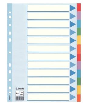 SÉPARATEURS EN CARTON MULTI-PERCOUSSURES ESSELTE 12 POSITIONS A4 COULEURS D'INDEX